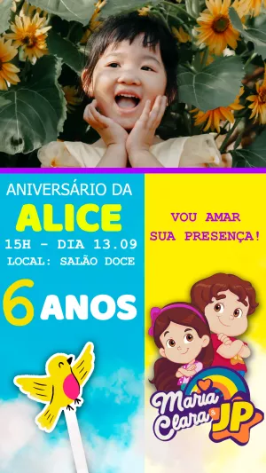 Convite Aniversário Maria Clara e JP com Foto para Editar
