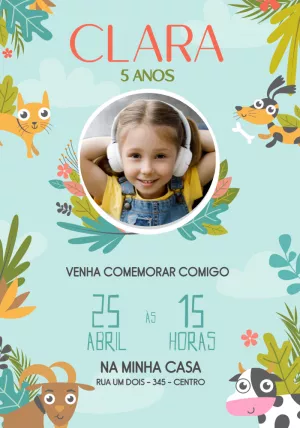 Convite de Aniversário Fazendinha com Foto para Editar Online