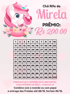 Convite Chá Rifa Unicórnio Rosa para Editar Online