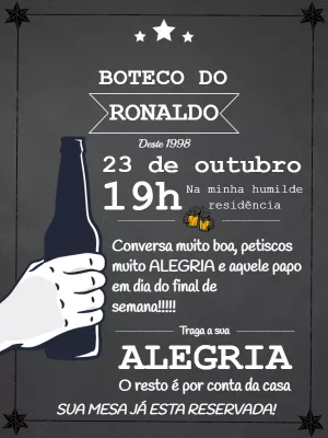 Convite Aniversário Boteco Estilo Lousa para Editar Online