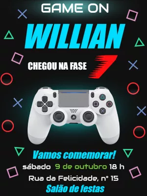 Convite de Aniversário Gamer Playstation para Editar Online