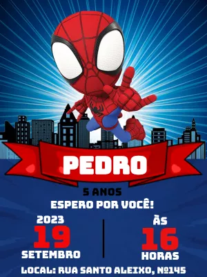 Convite de Aniversário Homem Aranha para Editar Online