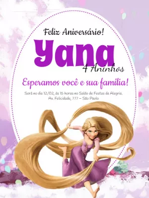 Convite de Aniversário Rapunzel Enrolados para Editar Online