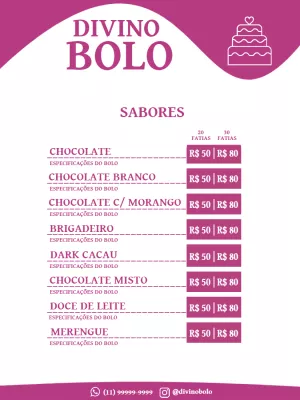 Cardápio de Doceria Elegante para Editar Online