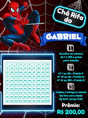 Convite Chá Rifa Homem Aranha com Cartela para Editar Online