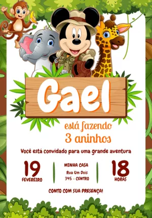 Convite de Aniversário Mickey Safari Editável Online