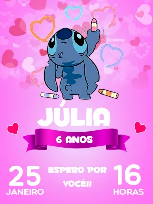 Convite de Aniversário Stitch Fofo para Editar Online
