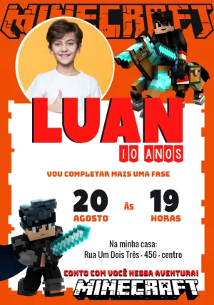Convite Aniversário Minecraft com Foto para Editar Online
