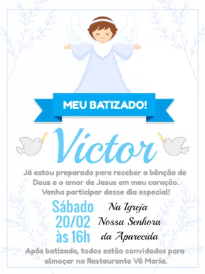Convite de Batizado Anjinho Menino para Editar Online