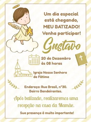 Convite Batizado Anjinho Delicado para Editar Online