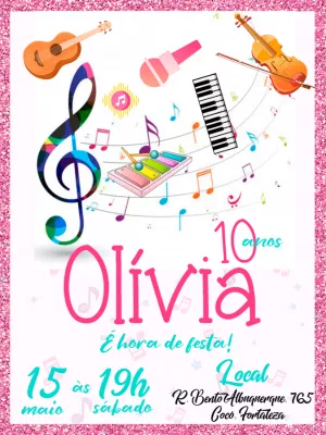 Convite de Aniversário Musical com Instrumentos para Editar Online