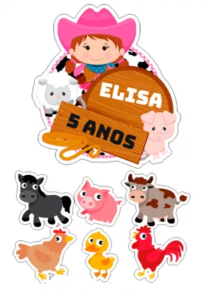 Topo de Bolo Fazendinha com Personagens para Editar Online