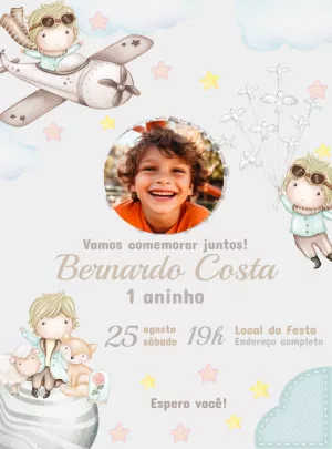 Convite Aniversário Pequeno Príncipe com Foto para Editar Online
