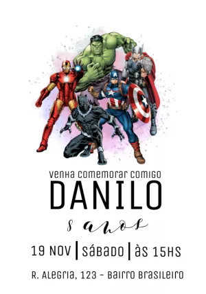 Convite de Aniversário Os Vingadores Editável Online