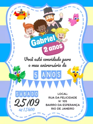 Convite de Aniversário Mundo Bita com Personagens para Editar