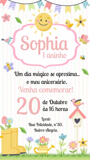 Convite Aniversário Jardim Encantado para Editar Online
