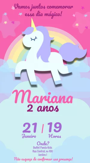 Convite de Aniversário Unicórnio Mágico para Editar Online