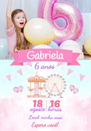 Convite Aniversário Parque de Diversões com Foto para Editar Online