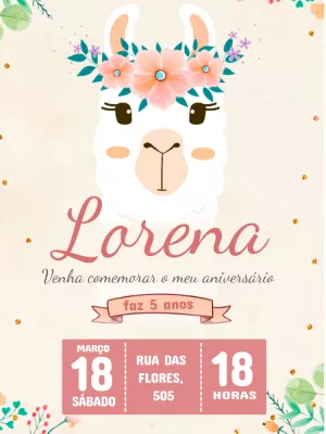 Convite de Aniversário Lhama Fofa para Editar Online