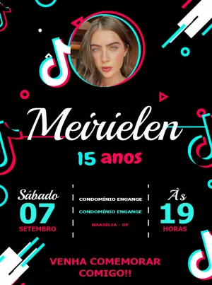Convite Aniversário Tik Tok com Foto para Editar Online
