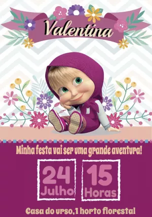 Convite de Aniversário Masha e o Urso para Editar Online