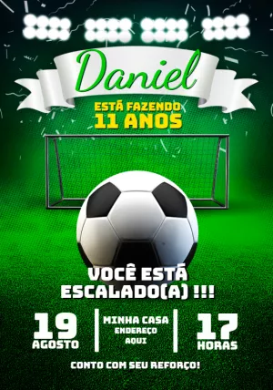 Convite Aniversário Futebol Editável: Bola no Campo para Editar