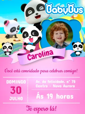 Convite de Aniversário Baby Bus com Foto para Editar Online