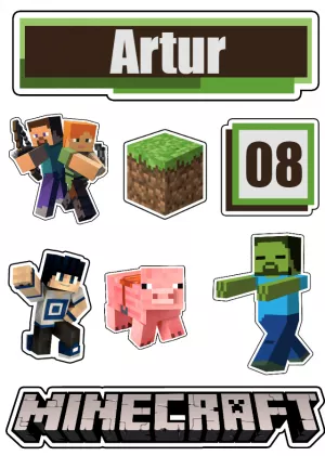 Topo de Bolo Minecraft com Personagens para Editar Online