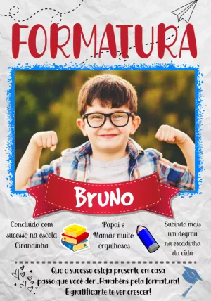 Convite de Formatura Infantil com Foto para Editar Online