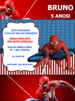 Convite de Aniversário Homem Aranha para Editar Online