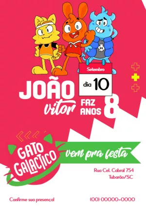Convite de Aniversário Gato Galáctico para Editar Online