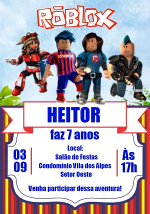 Convite de Aniversário Roblox com Personagens para Editar Online