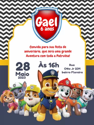 Convite de Aniversário Patrulha Canina para Editar Online