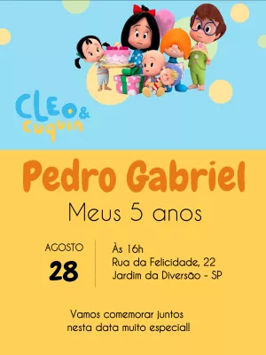 Convite de Aniversário Cleo e Cuquin para Editar Online