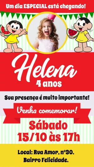 Invitation d'anniversaire Turma da Mônica – Statique – Bella Liz Convites