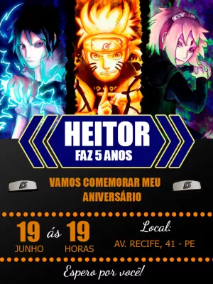 Convite de Aniversário Naruto com Personagens para Editar Online