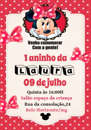 Convite de Aniversário Minnie Vermelha para Editar Online