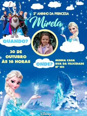 Convite de Aniversário Frozen com Foto para Editar Online