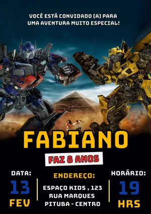 Convite de Aniversário Transformers com Robôs para Editar Online