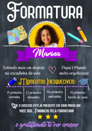Convite Formatura Infantil com Foto Estilo Lousa para Editar