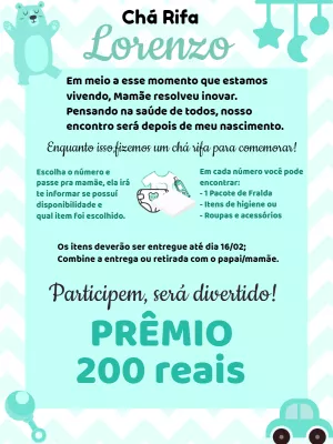 Convite Chá Rifa Ursinho Azul para Editar Online e Imprimir