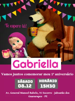 Convite de Aniversário Masha e o Urso para Editar Online