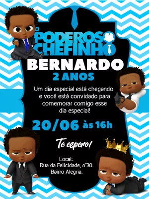 Convite Aniversário Poderoso Chefinho Negro para Editar Online