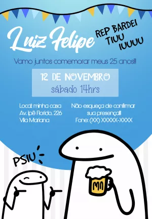 Convite de Aniversário Meme Flork com Cerveja para Editar