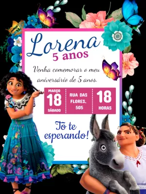 Convite de Aniversário Encanto com Personagens para Editar Online