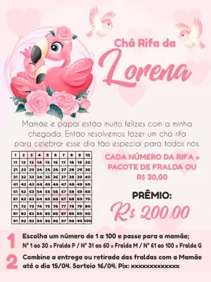 Convite Chá Rifa Flamingo Tropical Editável para Imprimir