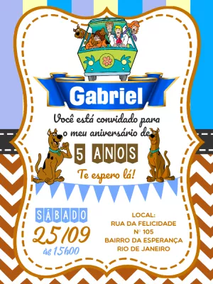 Convite de Aniversário Scooby-Doo para Editar Online