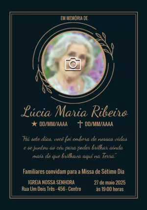 Convite Missa de Sétimo Dia com Foto para Editar Online