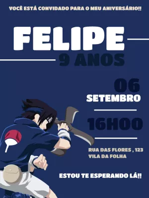 Convite de Aniversário Naruto com Sasuke para Editar Online