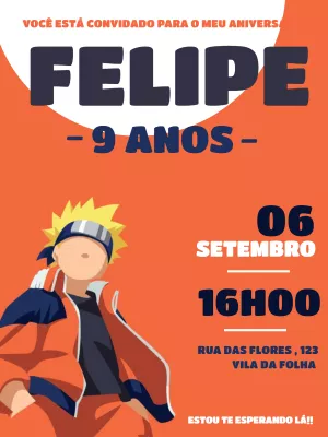 Convite de Aniversário Naruto para Editar e Imprimir Online